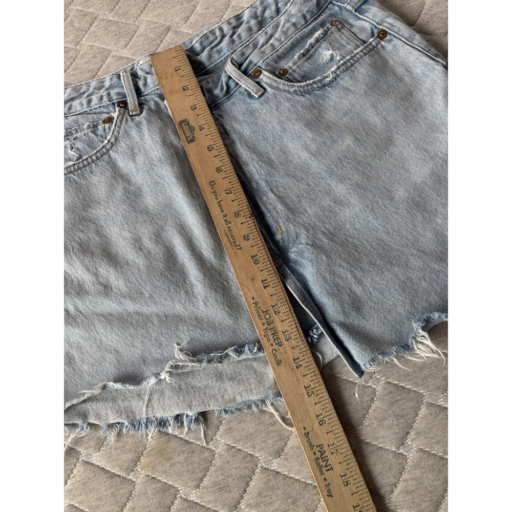 AGOLDE Criss Cross Skirt Womens 32 Blue Denim Distressed Raw Hem Mini High Rise - Picture 8 of 9